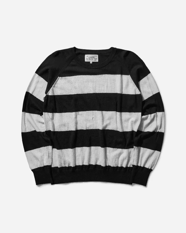 men's henley shirt with contrast color sleeves Damaged Stripe Jumper Black / White