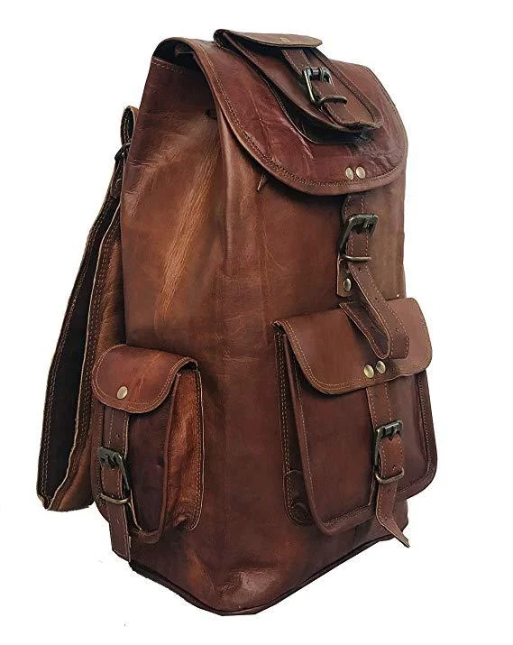 24'' Genuine Leather Vintage Handmade Casual College Day-Pack Cross Body Messenger Laptop Backpack Travel Rucksack