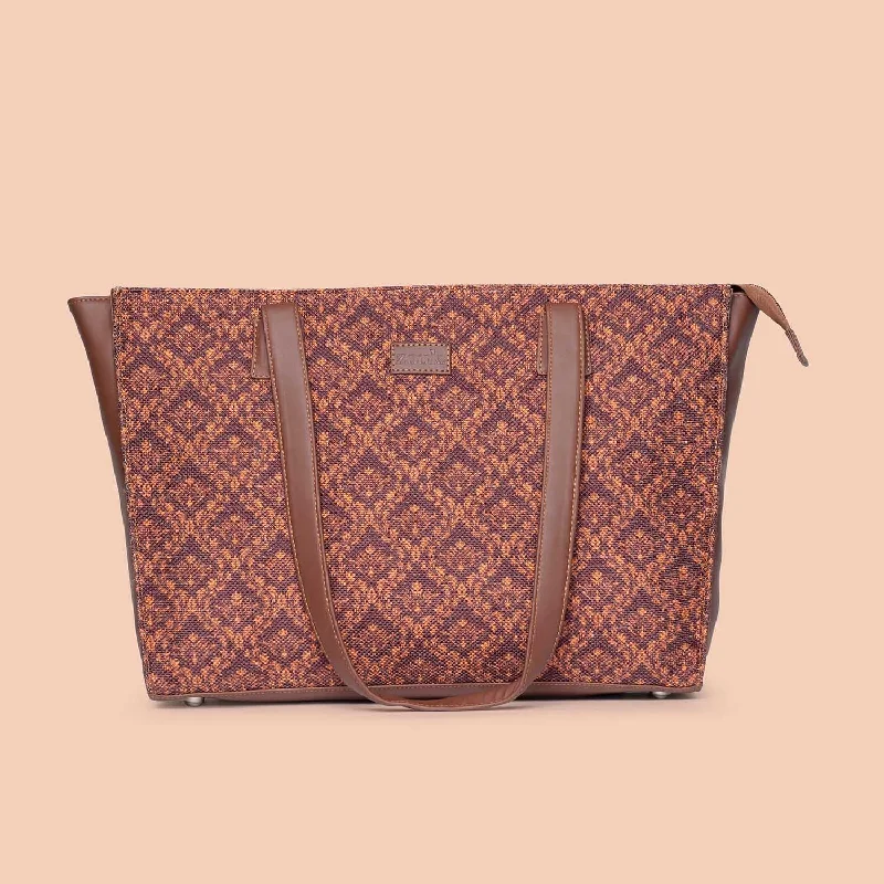 Brown FLoral Motif Office Tote Bag