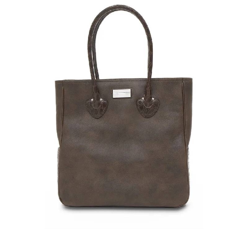 Essex Travel Tote Leather with Croc Trim, Brown