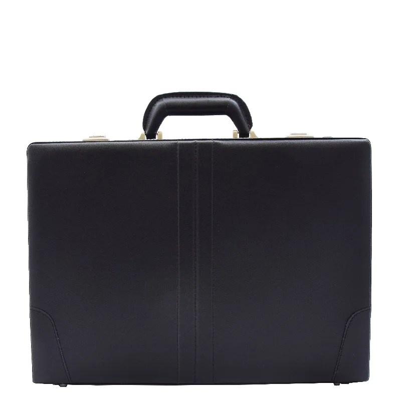 Faux Leather Briefcase Classic Traditional Attache Corbett Black