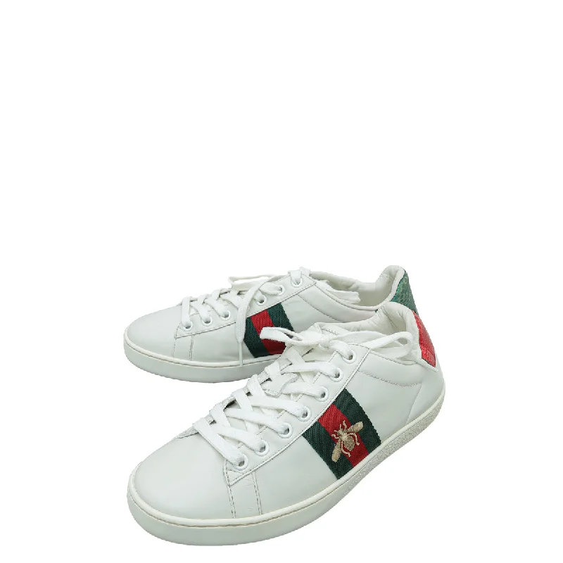 Gucci White Bee Embroidered Ace Sneakers 36