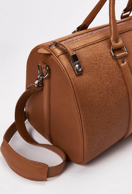 Heritage Tan Leather Duffel Bag With Lock Closure