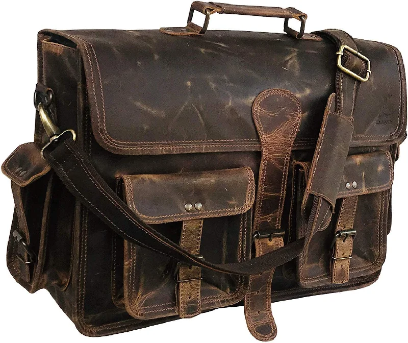 Leather Laptop Messenger Bag Vintage Briefcase Satchel for Men and Women (VINTAGE BROWN) 18 inch