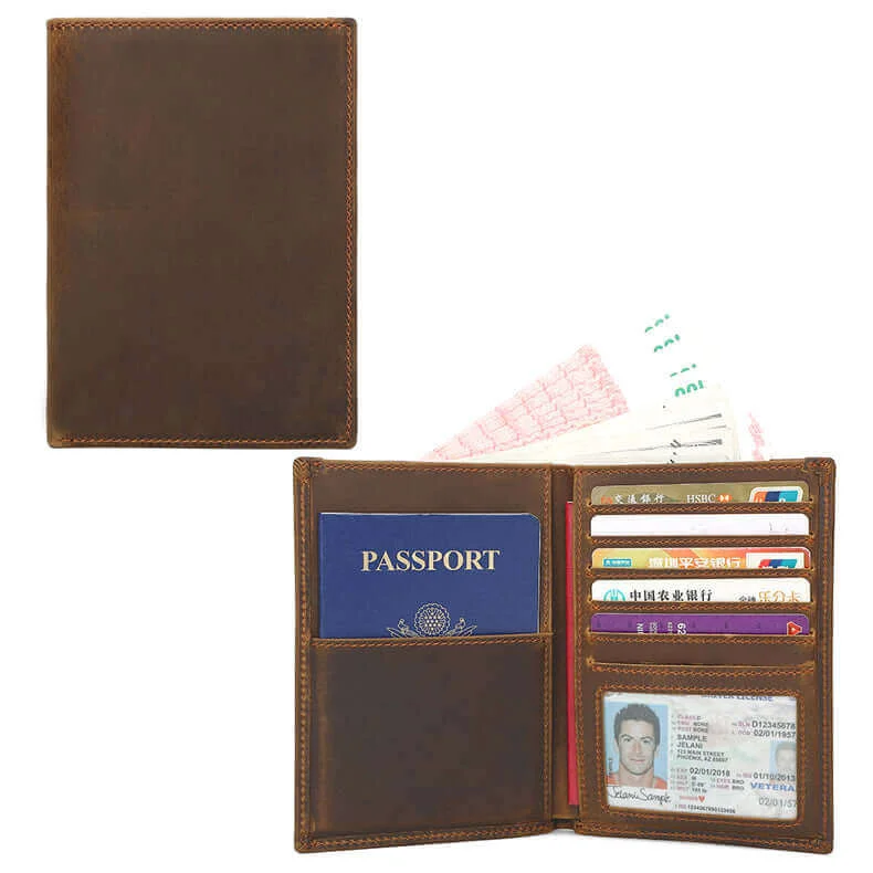 Stylish Crazy Horse Leather RFID Passport Holder