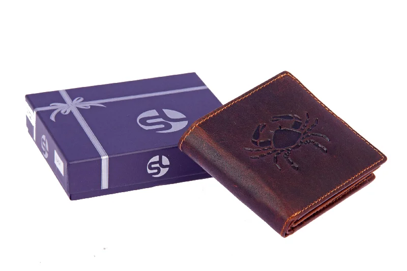 Mens leather wallet with zodiac sign 92957 (Cancer) Brown