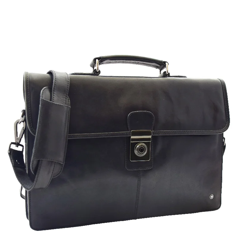 Mens Leather Slimline Briefcase Business Bag Lama Black