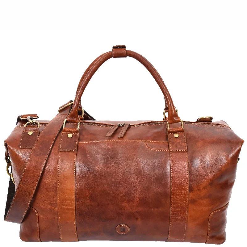 Overnight Weekend Leather Duffle Bag Travel Holdall HOL5002 Cognac