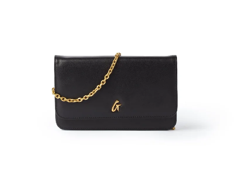 BLACK STANDARD WALLET ON CHAIN-GOLD