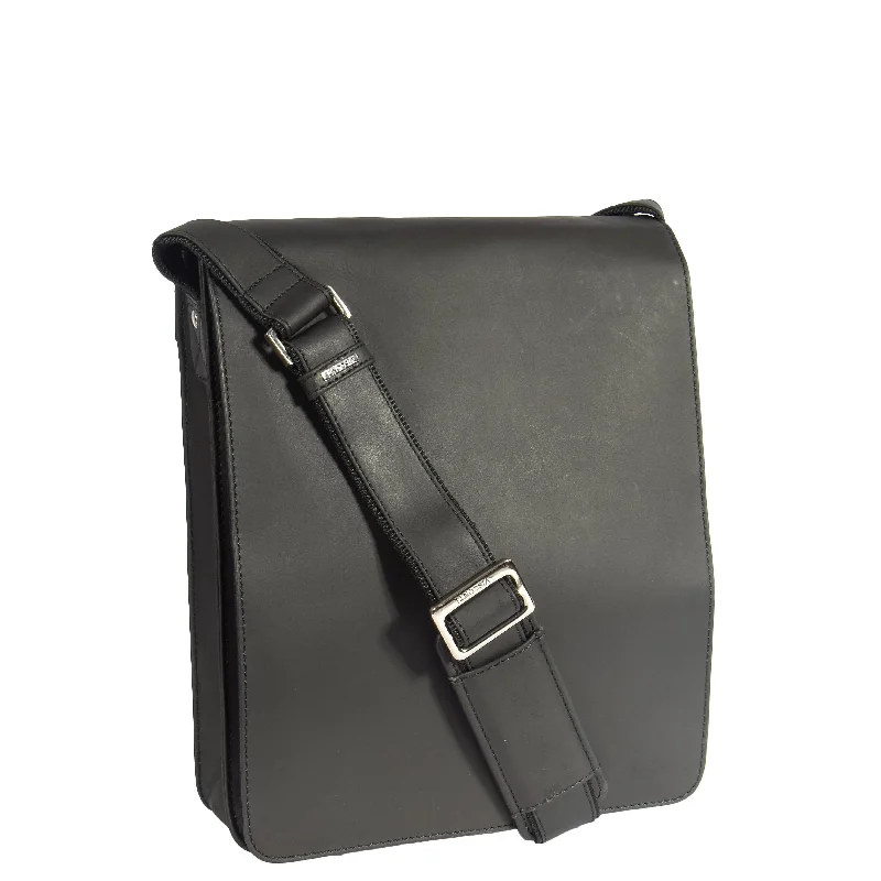 Mens Leather Satchel Cross Body Bag Angeles Black