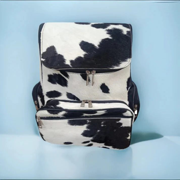 Leather Black & White Cowhide Backpack